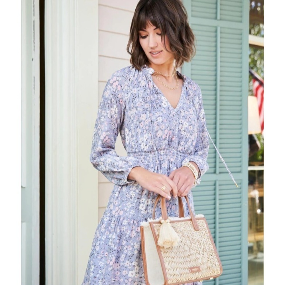 Spartina 449 Kyrston Smocked Waist Dress Floral L Cottagecore Babydoll Coquette